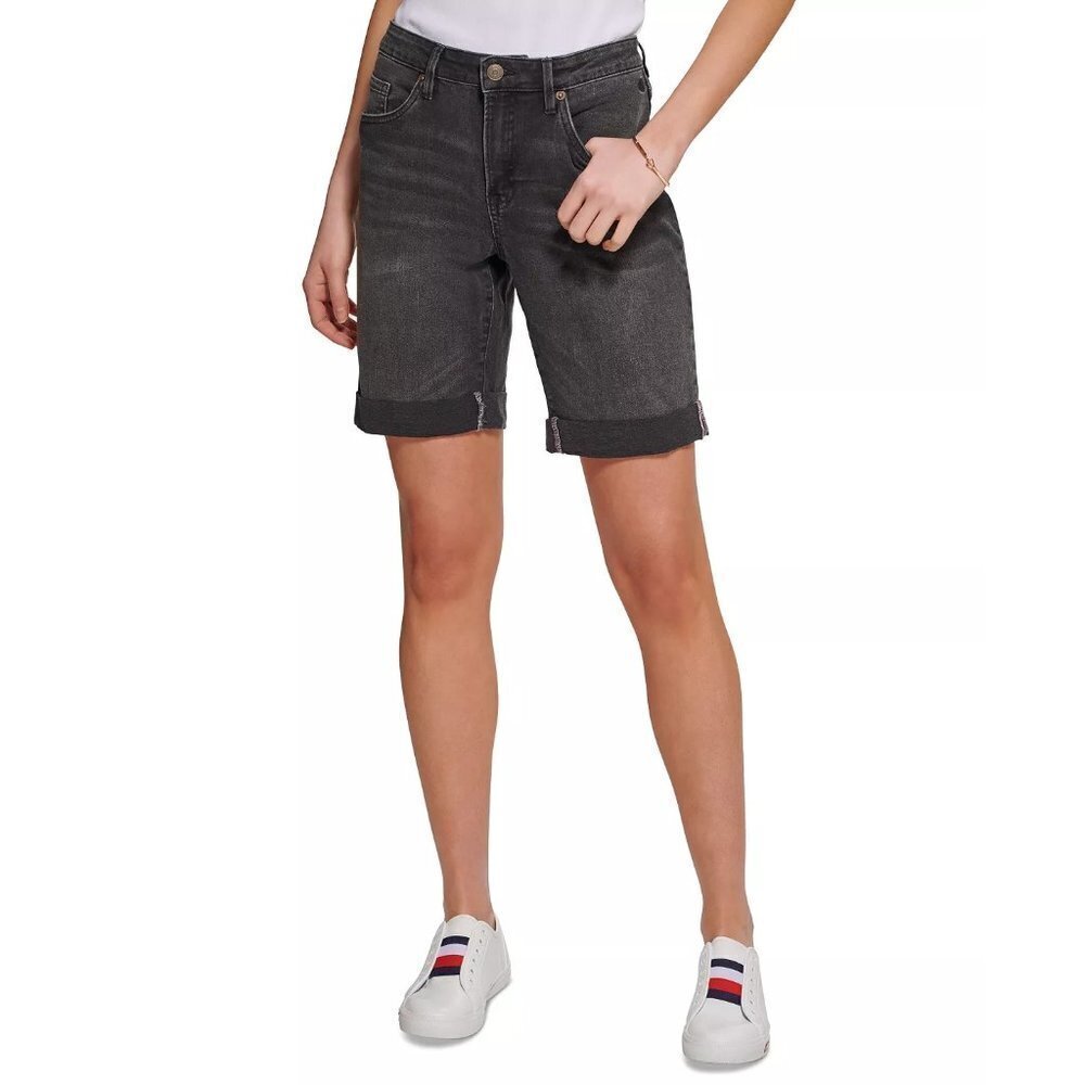 Tommy Hilfiger Womens Size 2 TH Flex 9" Inseam Bermuda Denim Shorts $59 1942